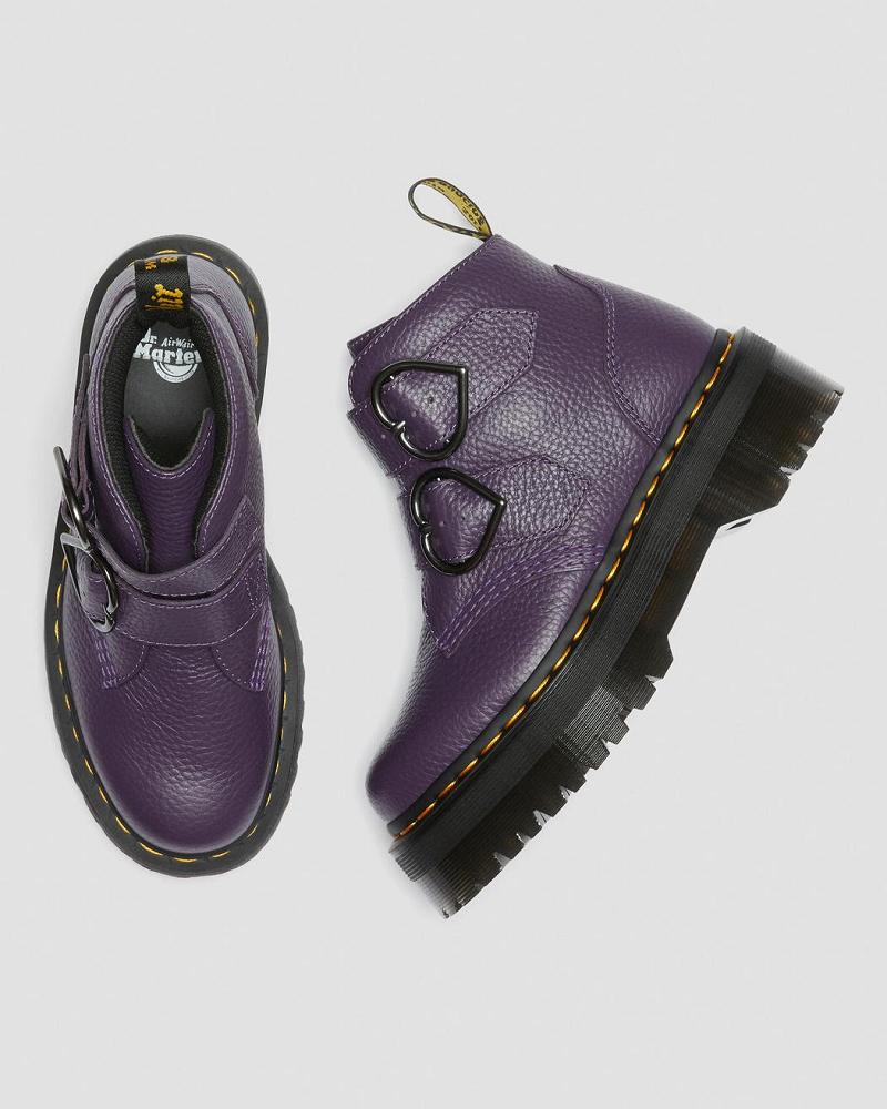 Botas Plataforma Dr Martens Devon Heart Cuero Mujer Morados | MX 544GSO